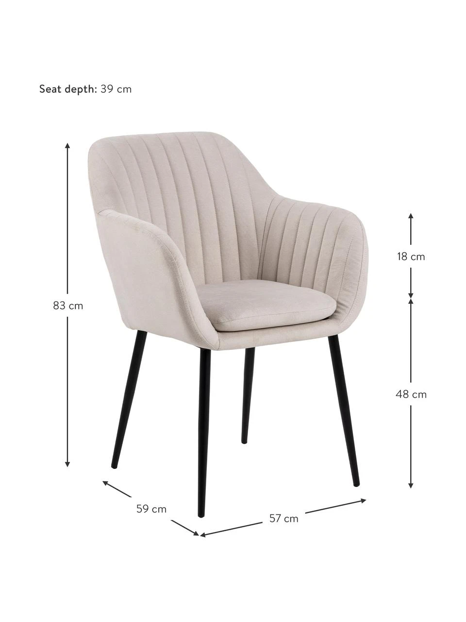 Armlehnstuhl Emilia in Beige mit Metallbeinen, B 57 x T 59 cm 4 Armlehnstuhl Emilia in Beige mit Metallbeinen, B 57 x T 59 cm – Bild 2