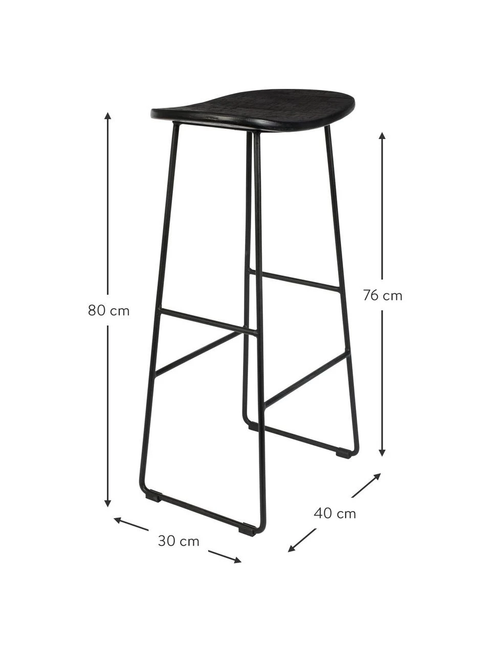 Barhocker Tangle in Schwarz, B 40 x H 80 cm 4 Barhocker Tangle in Schwarz, B 40 x H 80 cm – Bild 2