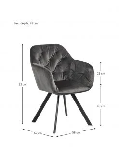 Drehbarer Samt-Armlehnstuhl Lucie in Dunkelgrau, B 58 x T 62 cm -Esszimmer Verkäufe Drehbarer Samt Armlehnstuhl Lucie in Dunkelgrau 2