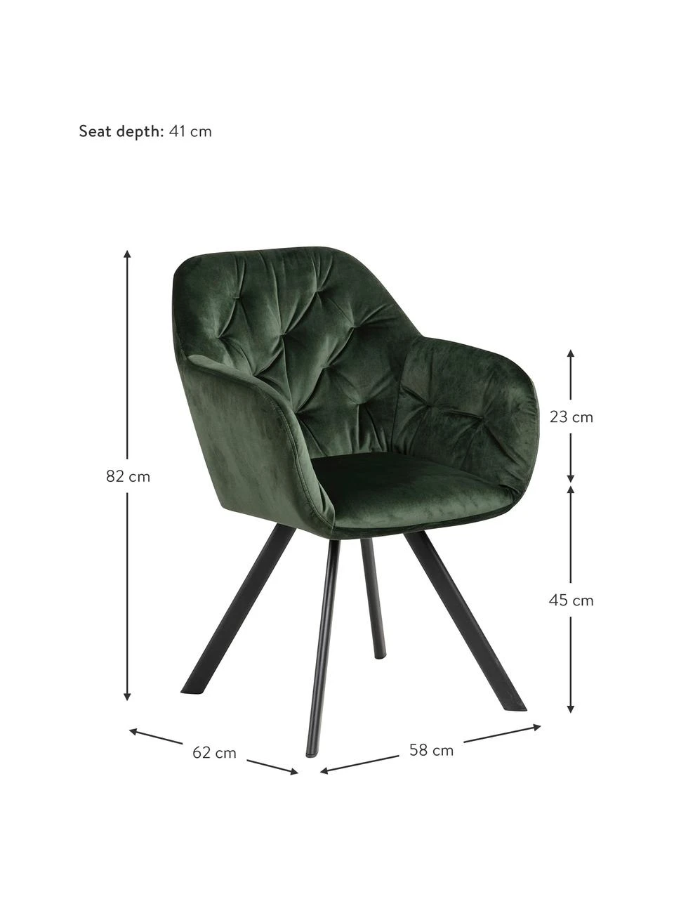 Drehbarer Samt-Armlehnstuhl Lucie in Grün, B 58 x T 62 cm 5 Drehbarer Samt-Armlehnstuhl Lucie in Grün, B 58 x T 62 cm – Bild 3
