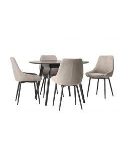 Rowico Esstisch Yumi mit Polsterstühlen in Schwarz/Beige, 5-tlg., Set mit verschiedenen Größen