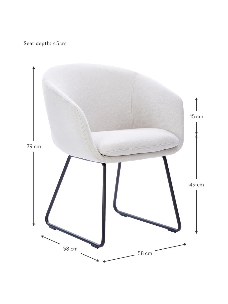 Westwing Collection Gepolsterter Armlehnstuhl Juri in Weiß, B 58 x T 58 cm 7 Westwing Collection Gepolsterter Armlehnstuhl Juri in Weiß, B 58 x T 58 cm – Bild 5