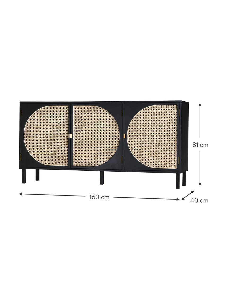 HKliving Handgemachtes Sideboard Lizzie aus Sungkai-Holz mit Wiener-Geflecht, B 160 x H 81 cm 5 HKliving Handgemachtes Sideboard Lizzie aus Sungkai-Holz mit Wiener-Geflecht, B 160 x H 81 cm – Bild 3