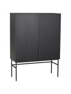 Rowico Highboard Halifax mit geriffelter Front in Schwarz, B 100 x H 140 cm