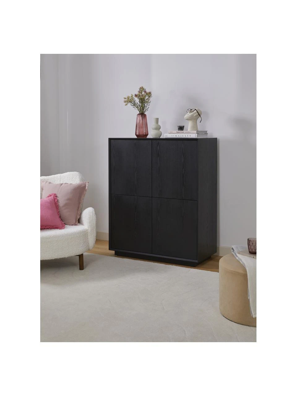 Westwing Collection Highboard Noel aus Eschenholzfurnier in Schwarz, B 100 x H 120 cm 4 Westwing Collection Highboard Noel aus Eschenholzfurnier in Schwarz, B 100 x H 120 cm – Bild 2