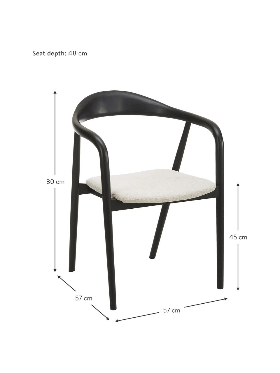 Westwing Collection Holz-Armlehnstuhl Angelina mit Sitzpolster in Schwarz, B 57 x H 80 cm 6 Westwing Collection Holz-Armlehnstuhl Angelina mit Sitzpolster in Schwarz, B 57 x H 80 cm – Bild 4
