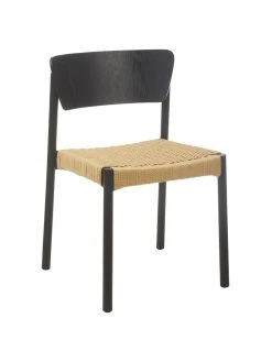 Westwing Collection Holzstühle Danny mit Rattan-Sitzfläche, 2 Stück, B 52 x T 51 cm