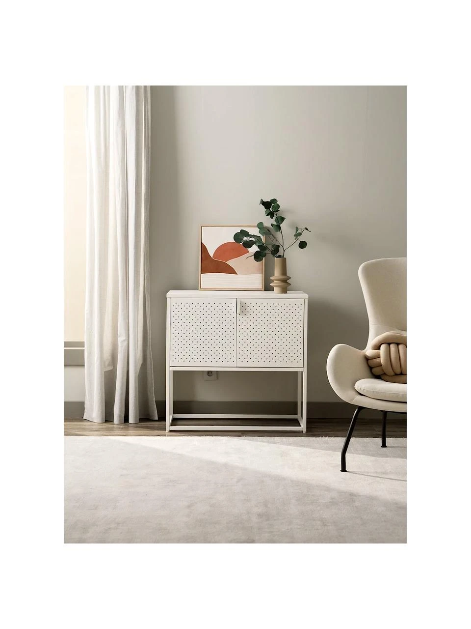 Westwing Collection Kleines Metall-Sideboard Neptun mit Türen in Weiß, B 82 x H 80 cm 5 Westwing Collection Kleines Metall-Sideboard Neptun mit Türen in Weiß, B 82 x H 80 cm – Bild 3