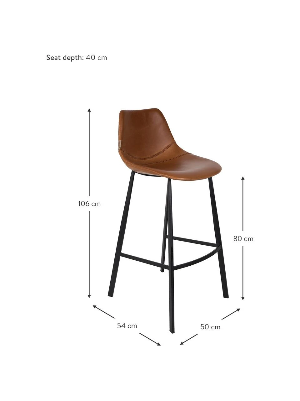 Dutchbone Kunstleder-Barstuhl Franky mit Metall-Beinen, B 50 x H 106 cm 5 Dutchbone Kunstleder-Barstuhl Franky mit Metall-Beinen, B 50 x H 106 cm – Bild 3
