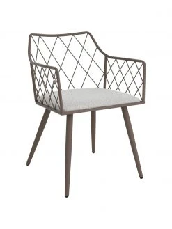 Metall-Armlehnstühle Heidie in Taupe mit Bouclé-Sitzkissen, 2 Stück, B 53 x T 56 cm