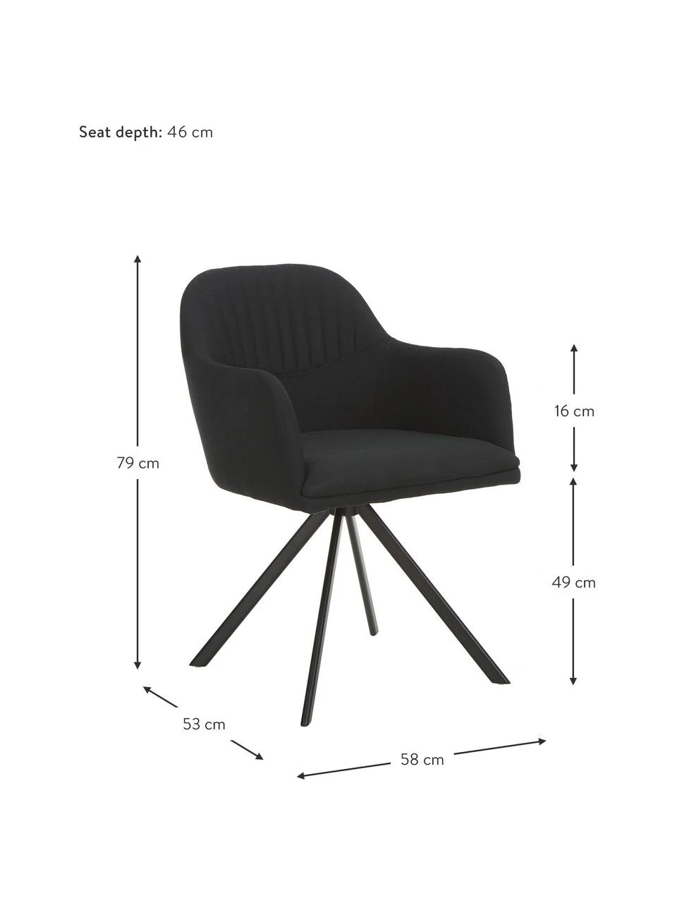 Westwing Collection Polster-Drehstuhl Lola mit Armlehne in Schwarz, B 58 x T 53 cm 6 Westwing Collection Polster-Drehstuhl Lola mit Armlehne in Schwarz, B 58 x T 53 cm – Bild 4