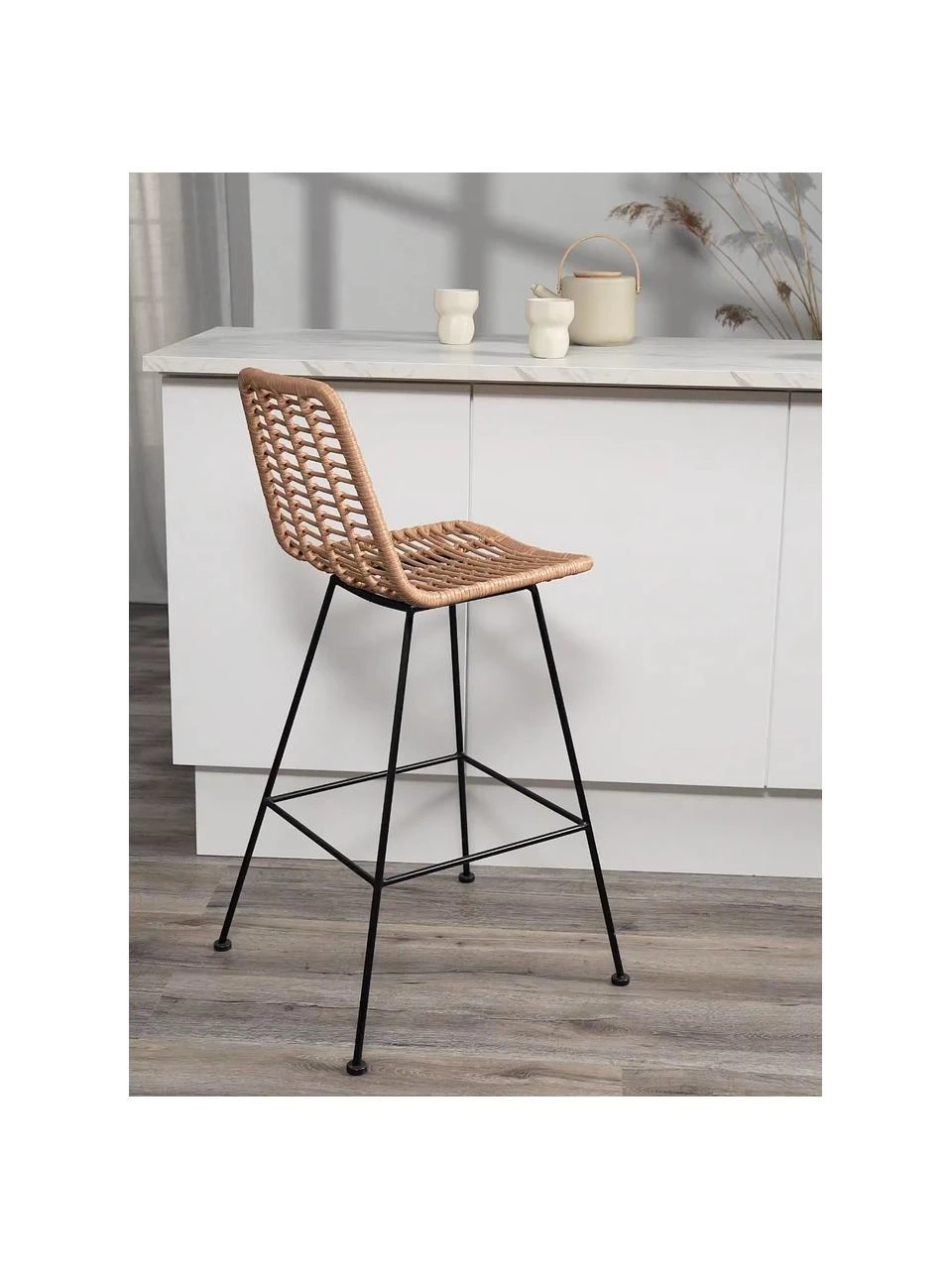 Westwing Collection Polyrattan-Barstuhl Costa mit Metall-Beinen, B 56 x H 110 cm 4 Westwing Collection Polyrattan-Barstuhl Costa mit Metall-Beinen, B 56 x H 110 cm – Bild 2