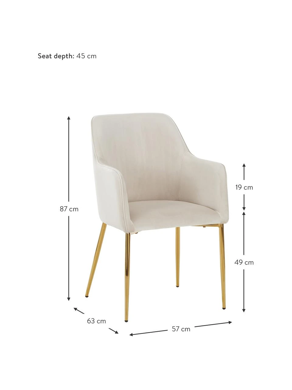 Westwing Collection Samt-Armlehnstuhl Ava in Beige, B 57 x T 63 cm 5 Westwing Collection Samt-Armlehnstuhl Ava in Beige, B 57 x T 63 cm – Bild 3