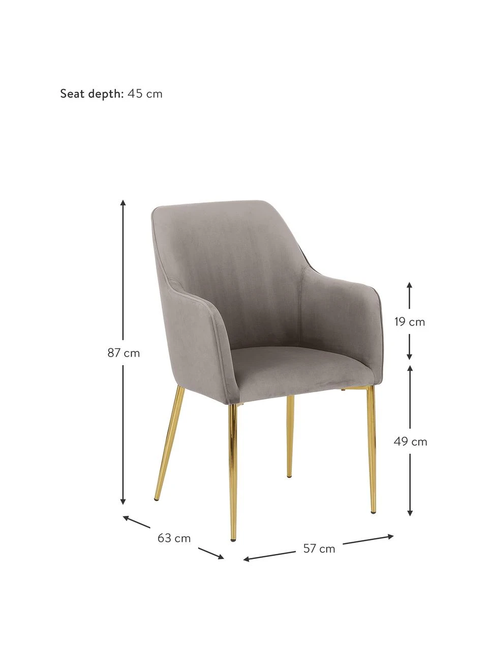 Westwing Collection Samt-Armlehnstuhl Ava in Taupe, B 57 x T 63 cm 5 Westwing Collection Samt-Armlehnstuhl Ava in Taupe, B 57 x T 63 cm – Bild 3