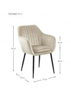 Samt-Armlehnstuhl Emilia in Beige mit Metallbeinen, B 57 x T 59 cm -Esszimmer Verkäufe Samt Armlehnstuhl Emilia in Beige mit Metallbeinen 3