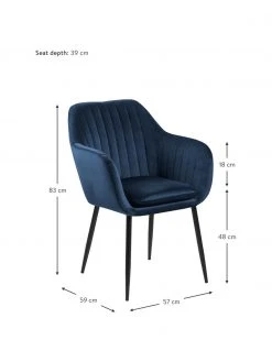 Samt-Armlehnstuhl Emilia in Blau mit Metallbeinen, B 57 x T 59 cm -Esszimmer Verkäufe Samt Armlehnstuhl Emilia in Blau mit Metallbeinen 2