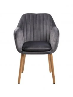 Samt-Armlehnstuhl Emilia in Dunkelgrau mit Holzbeinen, B 57 x T 59 cm -Esszimmer Verkäufe Samt Armlehnstuhl Emilia in Dunkelgrau mit Holzbeinen 3