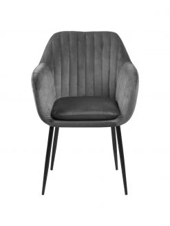 Samt-Armlehnstuhl Emilia in Dunkelgrau mit Metallbeinen, B 57 x T 59 cm -Esszimmer Verkäufe Samt Armlehnstuhl Emilia in Dunkelgrau mit Metallbeinen 3