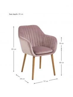 Samt-Armlehnstuhl Emilia in Rosa mit Holzbeinen, B 57 x T 59 cm 10 Samt-Armlehnstuhl Emilia in Rosa mit Holzbeinen, B 57 x T 59 cm -Esszimmer Verkäufe Samt Armlehnstuhl Emilia in Rosa mit Holzbeinen 2