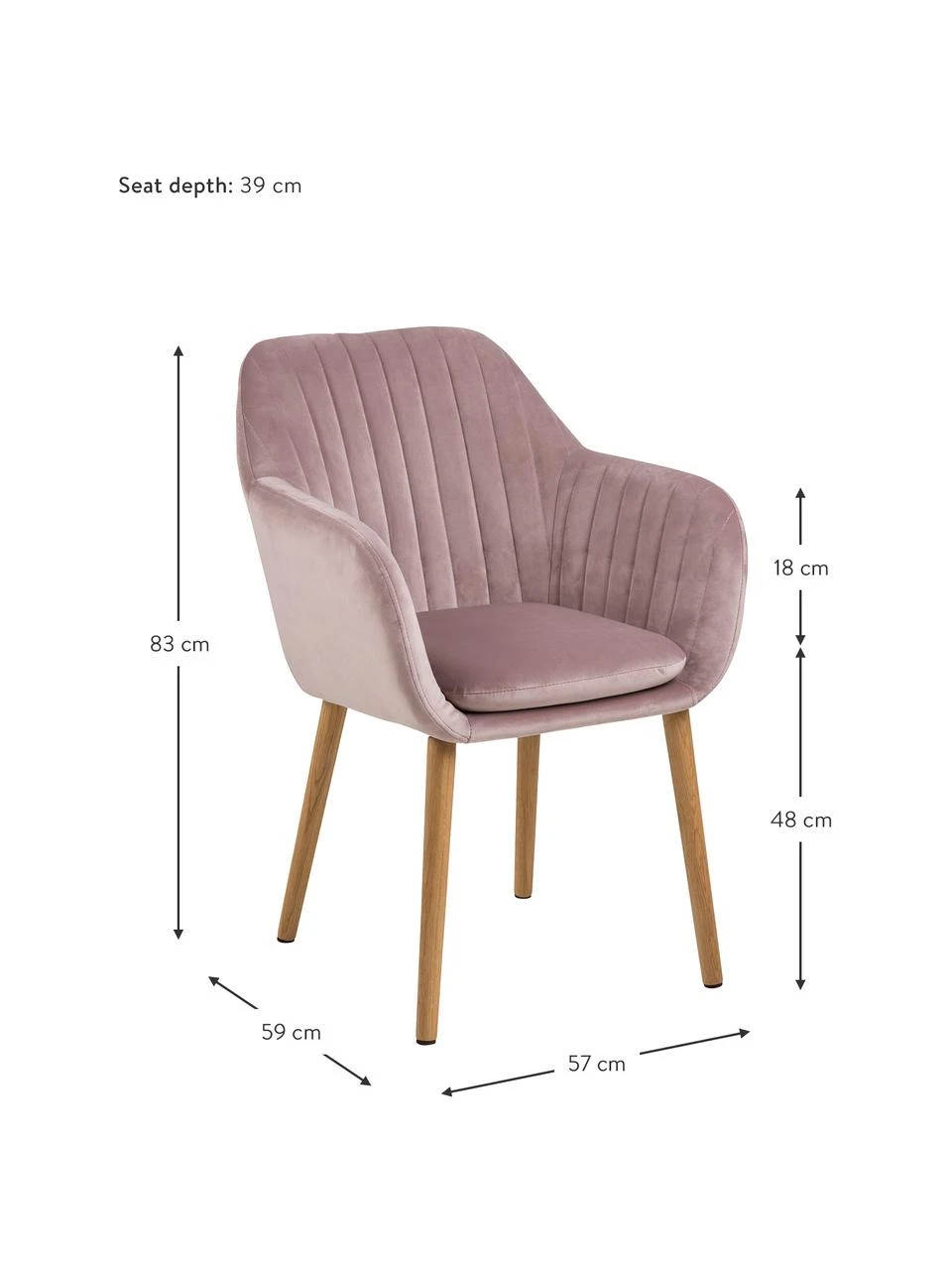 Samt-Armlehnstuhl Emilia in Rosa mit Holzbeinen, B 57 x T 59 cm 5 Samt-Armlehnstuhl Emilia in Rosa mit Holzbeinen, B 57 x T 59 cm – Bild 3