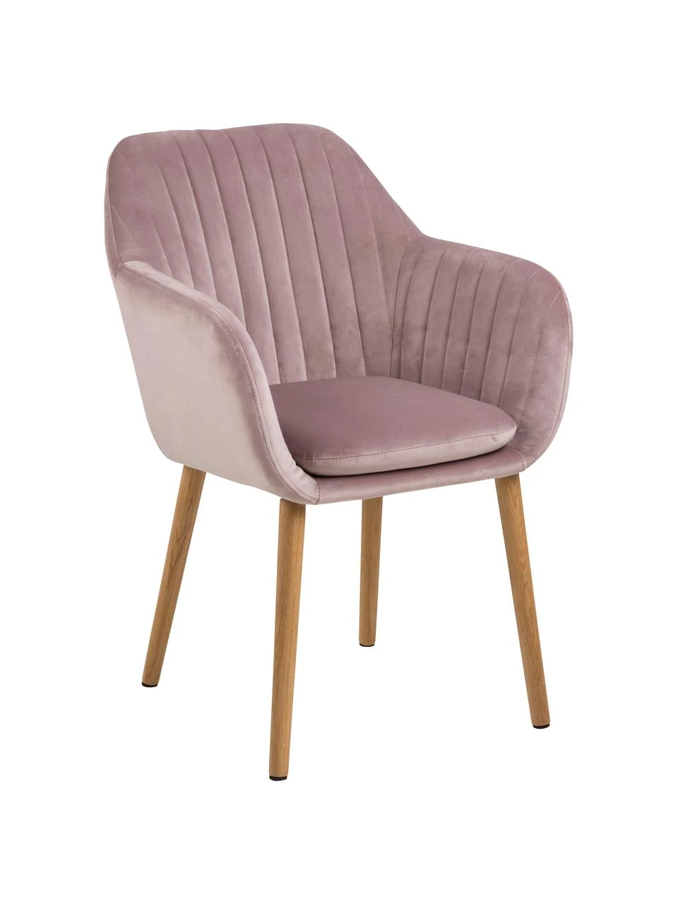 Samt-Armlehnstuhl Emilia in Rosa mit Holzbeinen, B 57 x T 59 cm 3 Samt-Armlehnstuhl Emilia in Rosa mit Holzbeinen, B 57 x T 59 cm