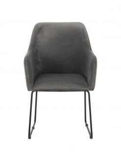 Westwing Collection Samt-Armlehnstuhl Isla in Grau, B 60 x T 62 cm -Esszimmer Verkäufe Samt Armlehnstuhl Isla in Grau 3