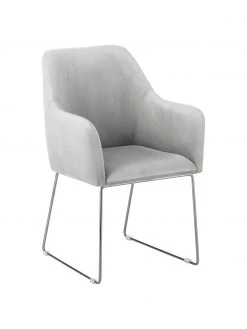 Westwing Collection Samt-Armlehnstuhl Isla in Hellgrau, B 60 x T 62 cm