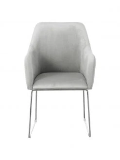 Westwing Collection Samt-Armlehnstuhl Isla in Hellgrau, B 60 x T 62 cm -Esszimmer Verkäufe Samt Armlehnstuhl Isla in Hellgrau 3