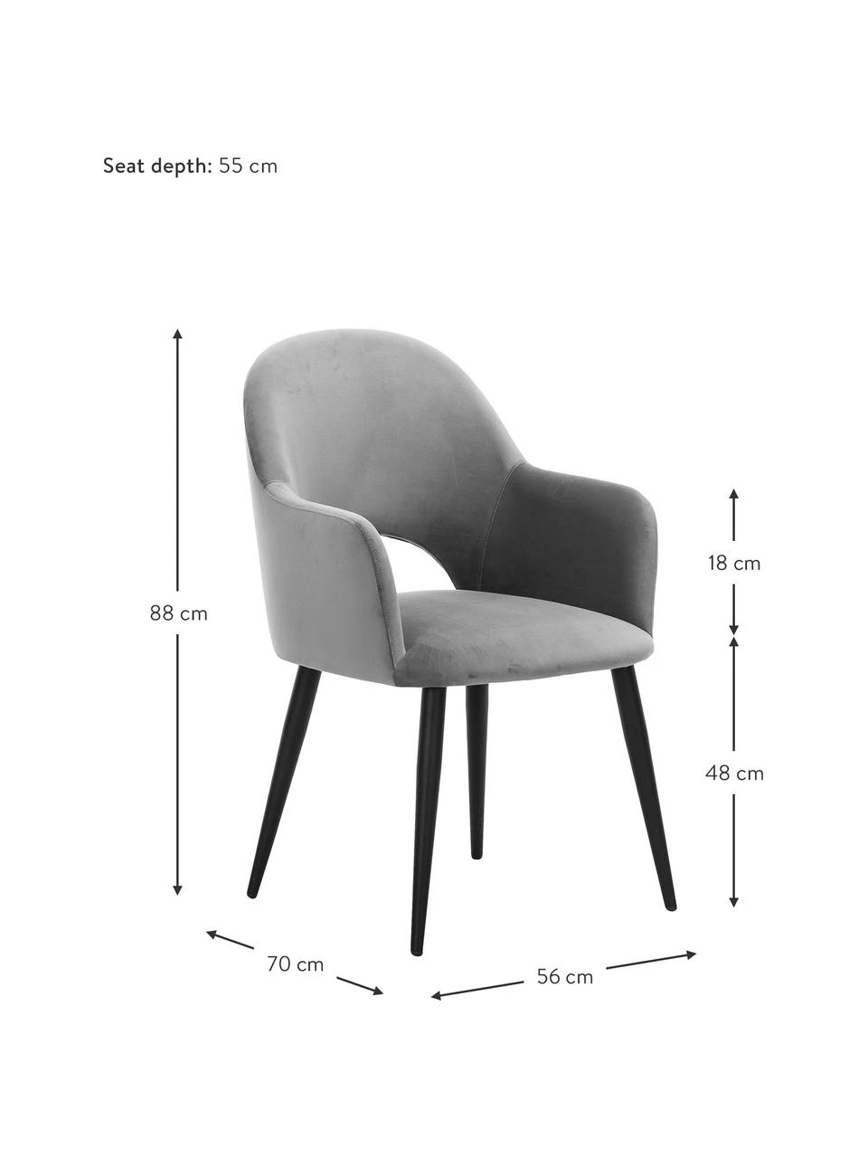 Westwing Collection Samt-Armlehnstuhl Rachel in Grau, B 56 x T 70 cm 5 Westwing Collection Samt-Armlehnstuhl Rachel in Grau, B 56 x T 70 cm – Bild 3