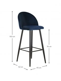 Westwing Collection Samt-Barstuhl Amy in Dunkelblau, B 45 x H 103 cm -Esszimmer Verkäufe Samt Barstuhl Amy in Dunkelblau 2