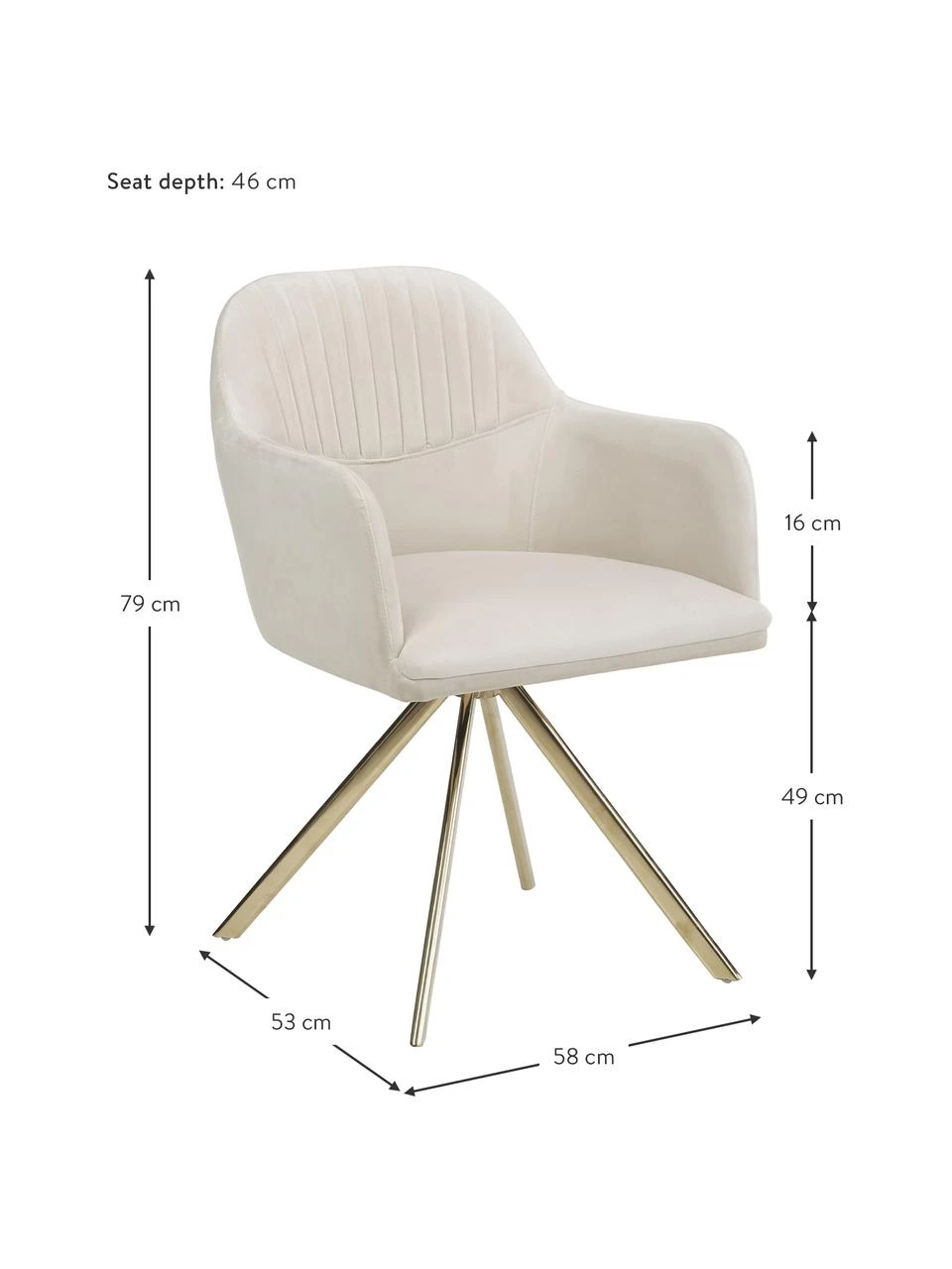 Westwing Collection Samt-Drehstuhl Lola mit Armlehne in Cremeweiß, B 58 x T 53 cm 5 Westwing Collection Samt-Drehstuhl Lola mit Armlehne in Cremeweiß, B 58 x T 53 cm – Bild 3