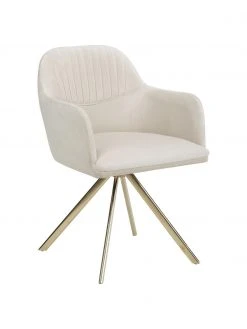 Westwing Collection Samt-Drehstuhl Lola mit Armlehne in Cremeweiß, B 58 x T 53 cm