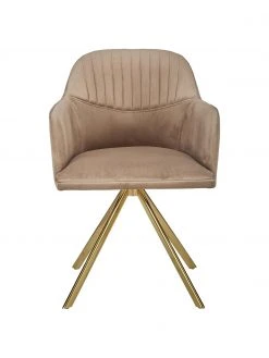 Westwing Collection Samt-Drehstuhl Lola mit Armlehne in Hellbraun, B 58 x T 53 cm -Esszimmer Verkäufe Samt Drehstuhl Lola mit Armlehne in Hellbraun 4