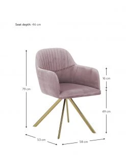 Westwing Collection Samt-Drehstuhl Lola mit Armlehne in Rosa, B 58 x T 53 cm 10 Westwing Collection Samt-Drehstuhl Lola mit Armlehne in Rosa, B 58 x T 53 cm -Esszimmer Verkäufe Samt Drehstuhl Lola mit Armlehne in Rosa 2