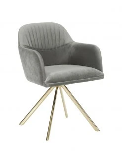 Westwing Collection Samt-Drehstuhl Lola mit Armlehne in Steingrau, B 58 x T 53 cm