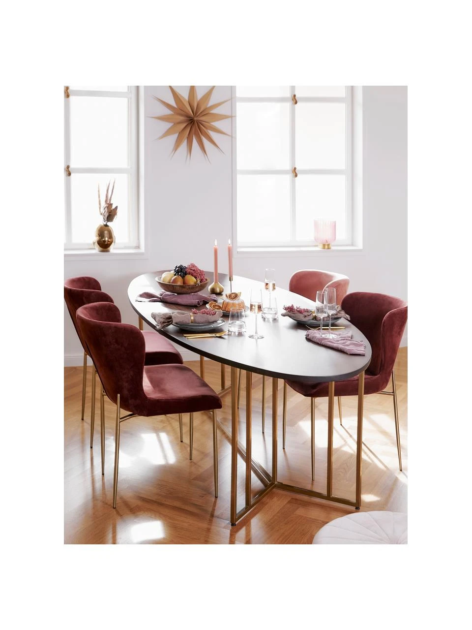 Westwing Collection Samt-Polsterstuhl Tess in Bordeaux, B 49 x T 64 cm 5 Westwing Collection Samt-Polsterstuhl Tess in Bordeaux, B 49 x T 64 cm – Bild 3