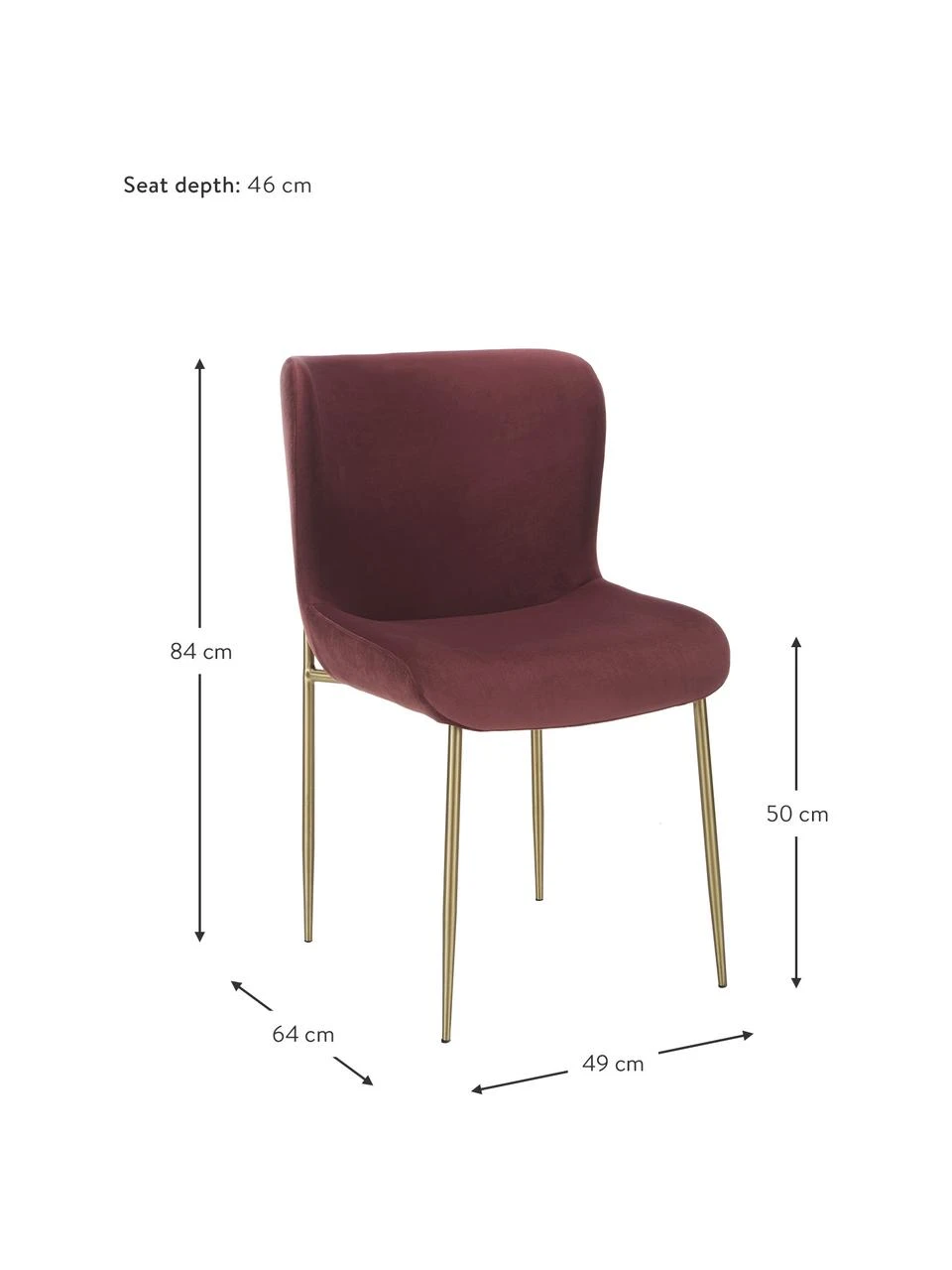 Westwing Collection Samt-Polsterstuhl Tess in Bordeaux, B 49 x T 64 cm 6 Westwing Collection Samt-Polsterstuhl Tess in Bordeaux, B 49 x T 64 cm – Bild 4