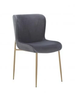 Westwing Collection Samt-Polsterstuhl Tess in Dunkelgrau, B 49 x T 64 cm