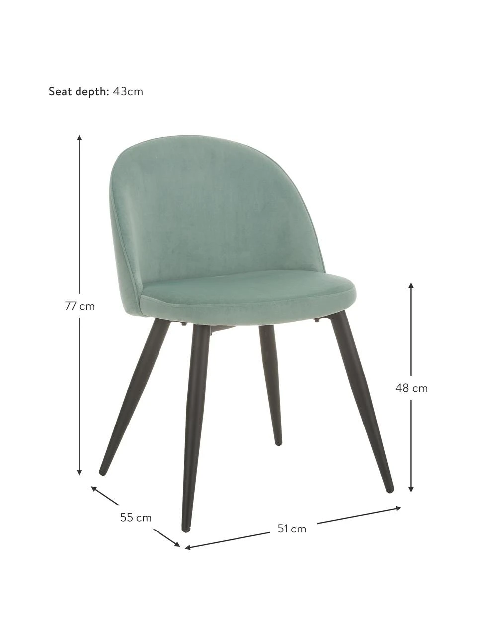 Westwing Collection Samt-Polsterstühle Amy in Blaugrün, 2 Stück, B 51 x T 55 cm 5 Westwing Collection Samt-Polsterstühle Amy in Blaugrün, 2 Stück, B 51 x T 55 cm – Bild 3