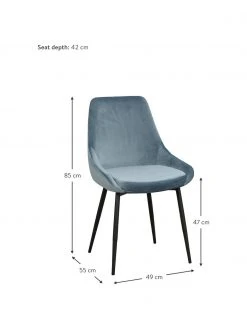 Rowico Samt-Polsterstühle Sierra in Blau, 2 Stück, B 49 x T 55 cm -Esszimmer Verkäufe Samt Polsterstuhle Sierra in Blau 2 Stuck 2