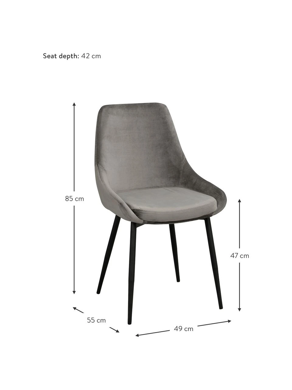Rowico Samt-Polsterstühle Sierra in Grau, 2 Stück, B 49 x T 55 cm 5 Rowico Samt-Polsterstühle Sierra in Grau, 2 Stück, B 49 x T 55 cm – Bild 3