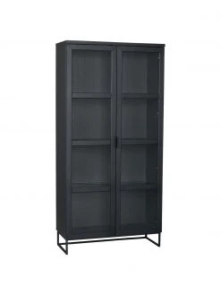 Rowico Schwarze Glasvitrine Everett mit Holzrahmen, B 95 x H 195 cm