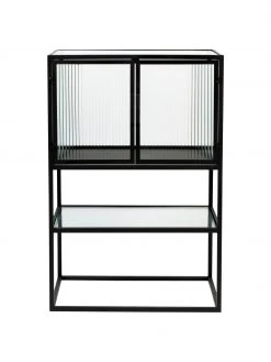 Dutchbone Schwarzes Highboard Boli mit Rillenglas und Metallrahmen, B 60 x H 90 cm -Esszimmer Verkäufe Schwarzes Highboard Boli mit Rillenglas und Metallrahmen 9