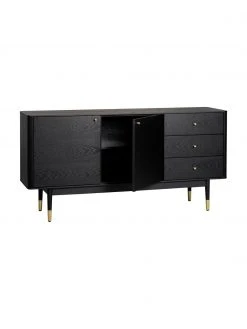Rowico Schwarzes Sideboard Fenwood mit Schubladen mit Eichenholzfurnier, B 160 x H 79 cm -Esszimmer Verkäufe Schwarzes Sideboard Fenwood mit Schubladen mit Eichenholzfurnier 4