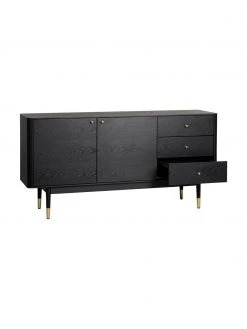 Rowico Schwarzes Sideboard Fenwood mit Schubladen mit Eichenholzfurnier, B 160 x H 79 cm -Esszimmer Verkäufe Schwarzes Sideboard Fenwood mit Schubladen mit Eichenholzfurnier 5