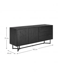 Westwing Collection Schwarzes Sideboard Luca mit Türen aus Massivholz, B 160 x H 70 cm -Esszimmer Verkäufe Schwarzes Sideboard Luca mit Turen aus Massivholz 2