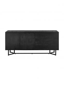 Westwing Collection Schwarzes Sideboard Luca mit Türen aus Massivholz, B 160 x H 70 cm -Esszimmer Verkäufe Schwarzes Sideboard Luca mit Turen aus Massivholz 3