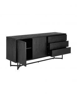 Westwing Collection Schwarzes Sideboard Luca mit Türen aus Massivholz, B 160 x H 70 cm -Esszimmer Verkäufe Schwarzes Sideboard Luca mit Turen aus Massivholz 4