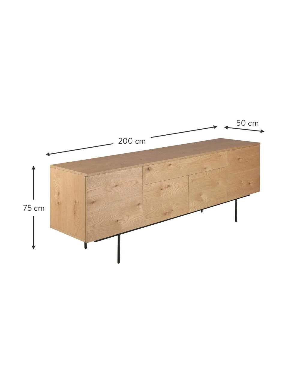 Sideboard Allure mit Schublade und Türen aus Eichenholzfurnier, B 200 x H 75 cm 6 Sideboard Allure mit Schublade und Türen aus Eichenholzfurnier, B 200 x H 75 cm – Bild 4