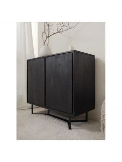 Westwing Collection Sideboard Luca aus Massivholz in Schwarz, B 90 x H 83 cm -Esszimmer Verkäufe Sideboard Luca aus Massivholz in Schwarz 2